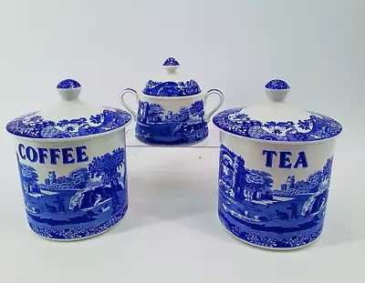 Buy Spode England Italian Design Blue & White Tea & Coffee Canister With Sugar Bowl • 31£