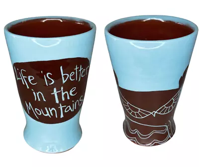 Buy Owl Art Pottery Coffee Cup Life Is Better In Mountains Aqua Blue Tumbler 12 Oz • 18.24£