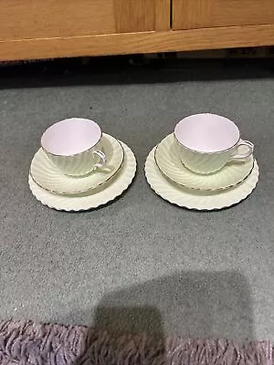Buy Aynsley Mint Green Cup And Saucer Tea Plate Trio X2 • 4.99£