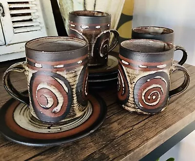 Buy Set Of 4 Vintage Briglin Studio Pottery Cups And Saucers • 35£
