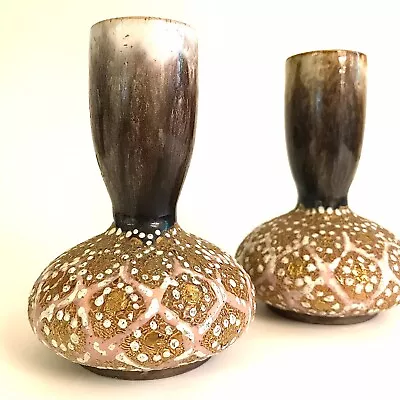 Buy Pair Of Vintage Rare Royal Doulton Small Fluted Neck Ceramic Vases Dated 1904 • 30£