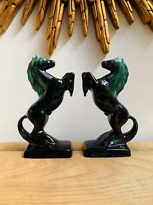 Buy Pair Of Blue Mountain Canadian Pottery Prancing Horses 235mm High • 35£