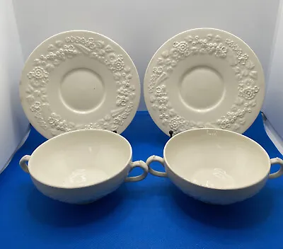 Buy Set Of 2 George Jones And Sons Rhapsody Ivory Footer Cream Soup Bowls & Saucers • 22.72£