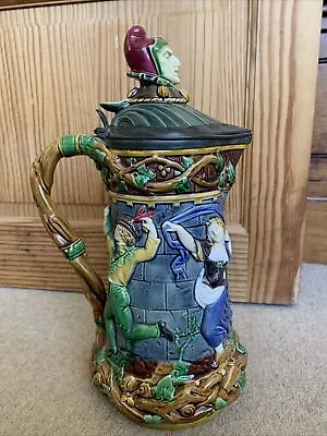 Buy Large Antique Pewter Mounted 1231 Minton Majolica Pottery Tower Jug Dated 1871 • 195£