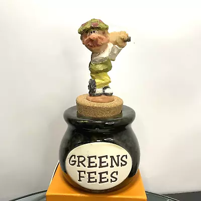 Buy Vintage Greens Fees  Stoneware Jar Bank With Cork Lid & Old Golfer Topper • 28.25£