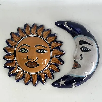 Buy Talavera Sun Moon Face Hand Painted Wall Hanging Folk Art Mexican Pottery Set 4  • 48.15£
