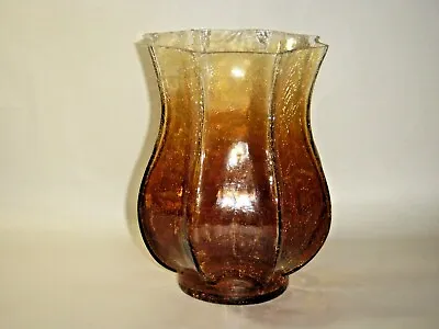Buy Antique Crackle Cut Glass Octagon Vase Painted Amber Fade To Clear Pontail  • 76.15£