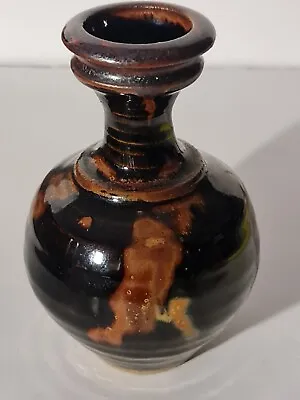 Buy Stoneware Vintage Vase, Clay Pottery Flower Vase Hare's Fur Glaze • 39.99£
