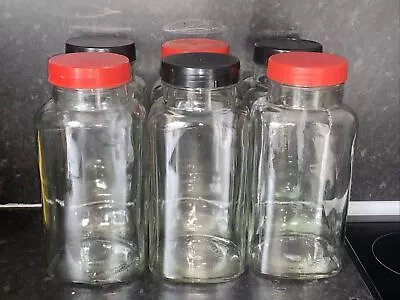 Buy 6  X Vintage Glass Sweet Jars Original Storage Kitchen With Lids • 99.99£