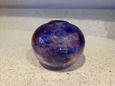Buy Chunky Isle Of Wight Glass Vase 8 Cm H X  9 Cm W Blue Pink Gorgeous • 39.99£