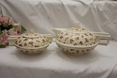 Buy 111198X  Beautiful Art Deco Tea Set For 8 Cream With Pink Flowers Scattered • 0.99£