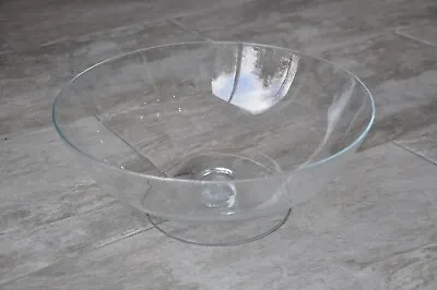 Buy Hand Blown Large Modern Clear Glass Round Footed Fruit Serving Bowl Dish Decor • 12.90£