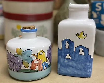 Buy Italian Pottery Hand Painted Bottles 2 Signed Daedalus Vietri Italy 50% OFF • 5.69£