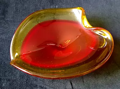 Buy Vintage Spanish Viartec Murano Style  Red & Amber Art Glass Bowl C1960 • 55£