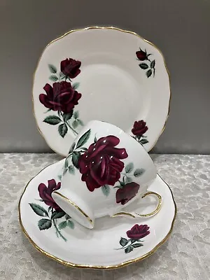 Buy Royal Osborne Vintage  Bone China Dark Red Rose Pattern 8117  Tea Set Trio • 6.50£