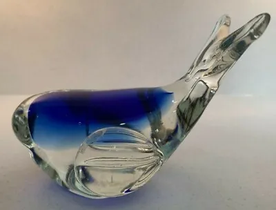 Buy Whale Shaped Cobalt Blue & Clear Art Glass Paperweight Ornament Figurine Animal • 9.99£
