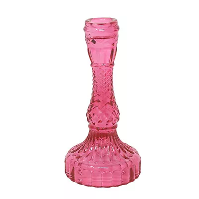 Buy Glass Candle Holder Pink Ribbed Design Dinner Tabletop Decorative Centrepiece • 8.25£