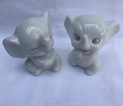 Buy Vintage Art Ceramic Pottery Cute Trunk Up Elephant Pair Of Figurines • 12£