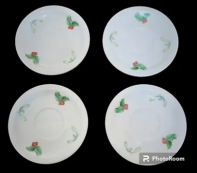 Buy HAVILAND LIMOGES FRANCE *CHRISTMAS HOLLY* ~1958~ 4 Saucers EXCELLENT COND • 14.38£