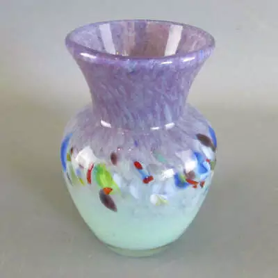 Buy Vintage Scottish Vasart Strathearn Purple & Teal Mottled Glass Vase 1960s • 137.55£