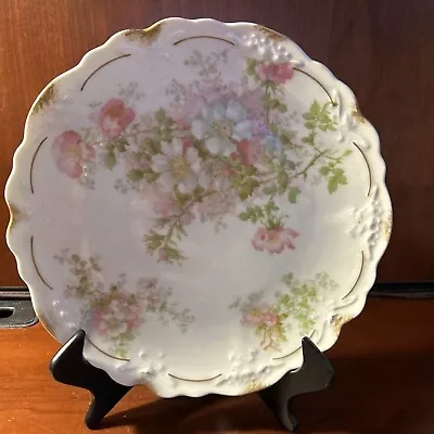 Buy Antique Limoges France Bone China Plate Pink Flowers Gold Trim 8.75” W/stand • 19.20£