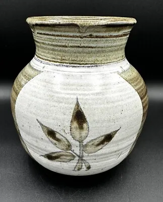 Buy Studio Art Pottery Hand Thrown Vase Stoneware 7 1/2” Painted Leaf Brown/ Green • 38.51£