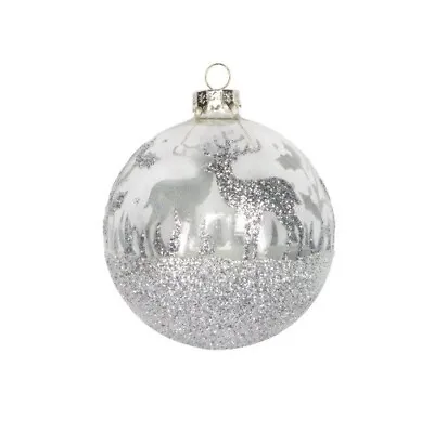 Buy Gisela Graham Clear Christmas Bauble With Silver Glitter Stag Design • 4.99£