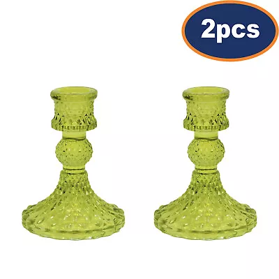 Buy 2Pcs Green Dinner Candle Holder Glass Vintage Taper Table Tabletop Party Décor • 9.95£
