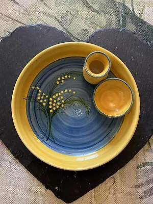 Buy French Vallauris Pottery Hand Painted. Olive Dish With Pip Bowl & Pick Holder • 10£