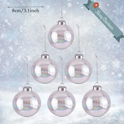 Buy Clear Glass Rainbow Iridescent Ball Fillable Christmas Baubles Hanging Ornaments • 30.95£