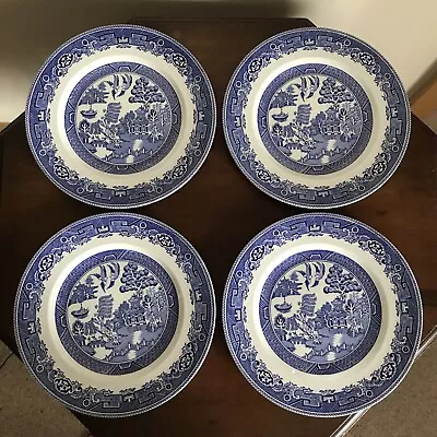 Buy Alfred Meakin England X4 Dinner Plate 25.5cm Old Willow Blue White Transfer Ware • 16£
