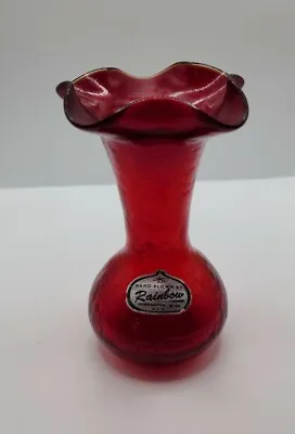 Buy Red Crackle Hand Blown Glass Vase By Rainbow  Vintage  • 19.18£