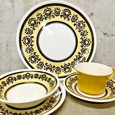 Buy Mount Clemens China Ironstone 4 Place Settings Yellow Black Plates Bowl Cups VTG • 47.95£