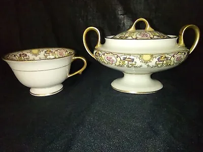 Buy Antique Belleek Morgan Sugar Bowl & Tea Cup Victoria Pattern With Gold Trim  • 66.22£