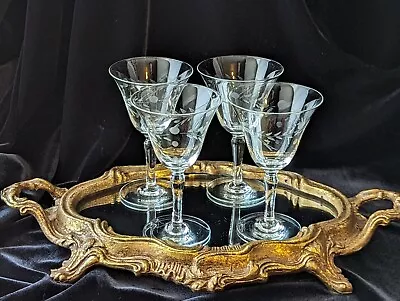 Buy Vintage Set Of 4 Etched Floral Glass Stemmed Cordials,One Oz,Excellent Condition • 23.66£