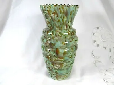 Buy Art Deco Mottled And Ribbed Art Glass Vase Mottled Greens And Browns • 35£
