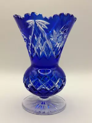 Buy Bohemian Cut Crystal Cobalt Blue Vase In Excellent Condition 15cm • 10£