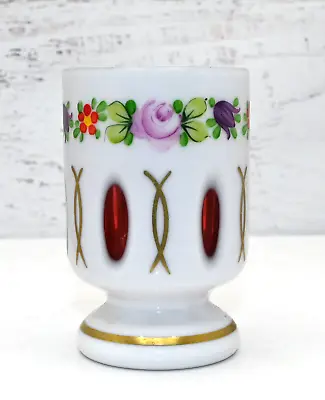 Buy Oertel Bohemian Czech White Enameled To Cranberry Red Glass Cordial Or Vase • 34.90£