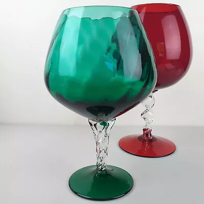 Buy Green Vase Balloon Optic Brandy Glass Twisted Stem Vintage MCM 10¼  T 1960s 70s • 18£