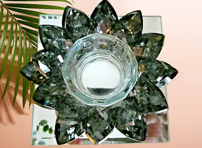 Buy Crystal Flower Candle Holder With Silver Mirrored Glass Plinth Figurine Ornament • 16.16£