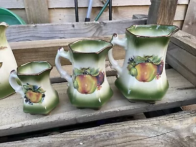Buy MayFayre Staffordshire Pottery THREE Jugs. Gold Trim Fruit Design EXCELLENT • 12£
