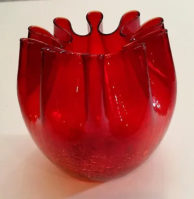 Buy Vintage Pilgrim Crackle Glass Red Crimped Ruffled Bowl 5-1/4” Labeled • 31.35£