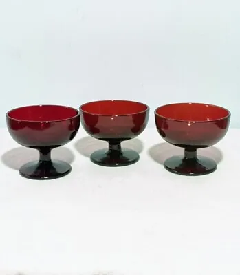 Buy 3 Anchor Hocking Royal Ruby Red Glass Pedestal Stem Tall Champagne Sherbets • 9.58£