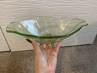 Buy Oval Shaped Art Deco Sowerby Green Glass Footed Consol Bowl/Fruit Dish • 4.99£