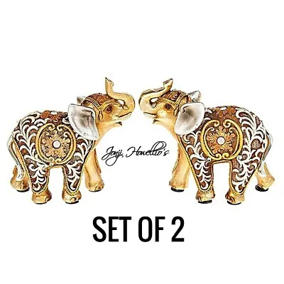 Buy Pair Of Lucky Trunk Up Elephant Figurine Ornament Gold Jumbo Gift Elephants Home • 13.90£