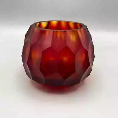 Buy Vintage Red Faceted Cut Ground Glass Matte Finish Votive Candle Holder Bud Vase • 33.56£
