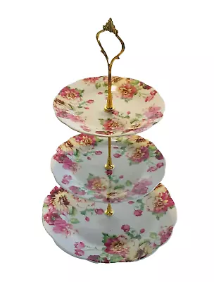 Buy 3 Tier Vintage Floral Cake Stand Serving Tableware Display Ceramic Afternoon Tea • 14.99£