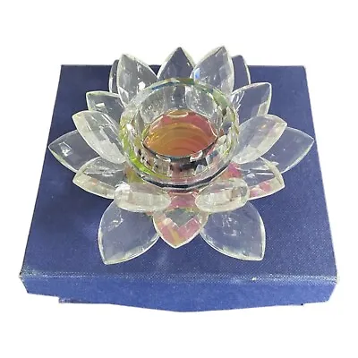 Buy Crystal Glass Lotus Tea Light Candle Holder Flower Iridescent • 11.50£