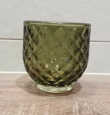 Buy Heavy Cut Glass Tealight Candle Holder Green Round  • 15£