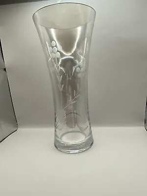 Buy Vintage 1970’s Hand Cut Crystal Etched Flower Pearlescent Glass Vase 11” • 16£